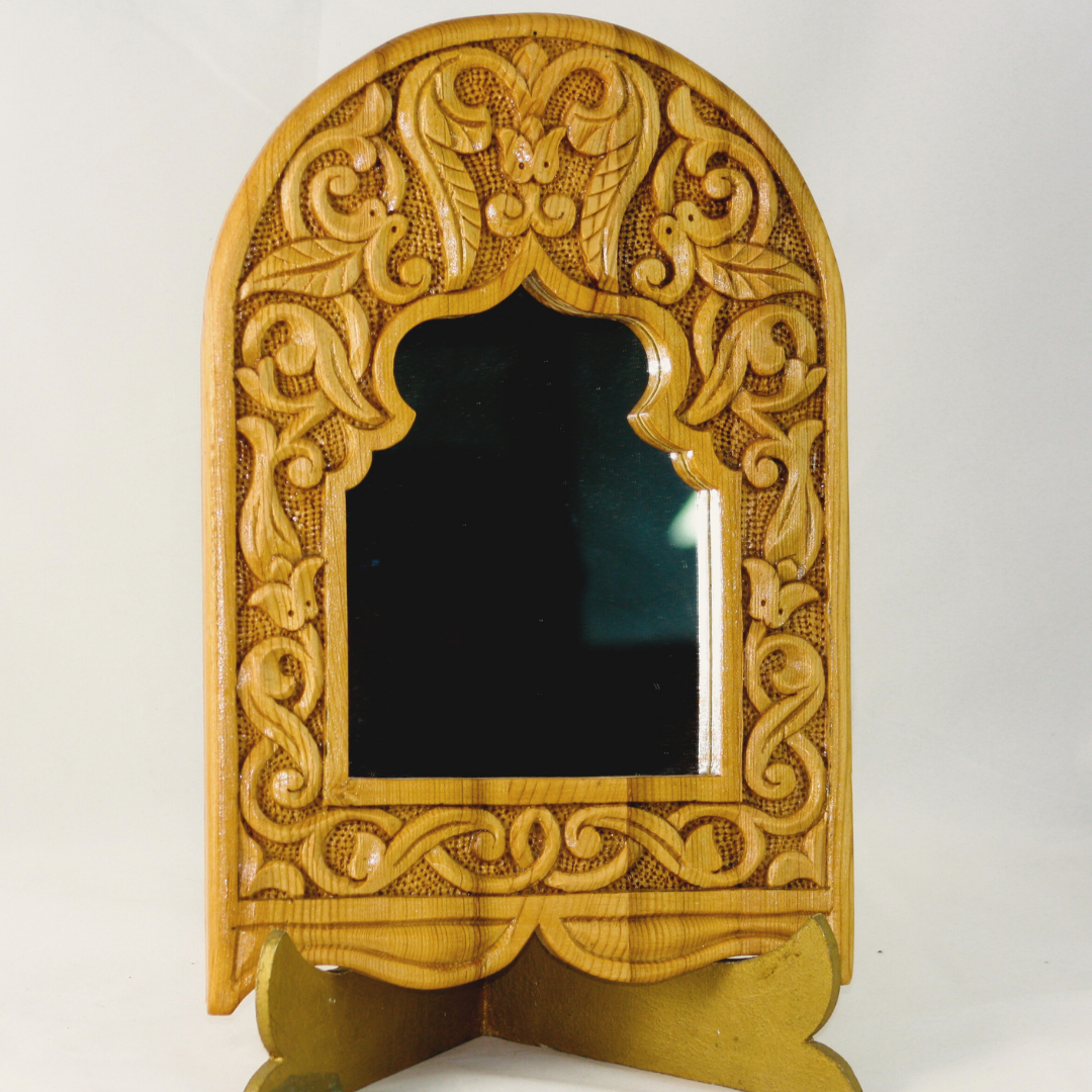 miroir en bois de cèdre sculpté à la main