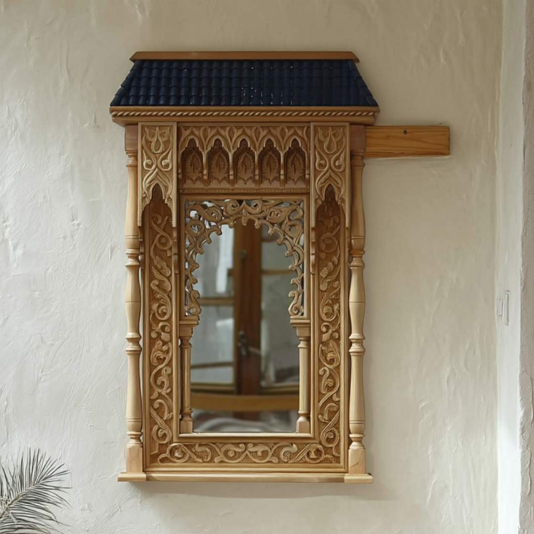 Miroir en Bois de Cèdre Gravé à la Main
